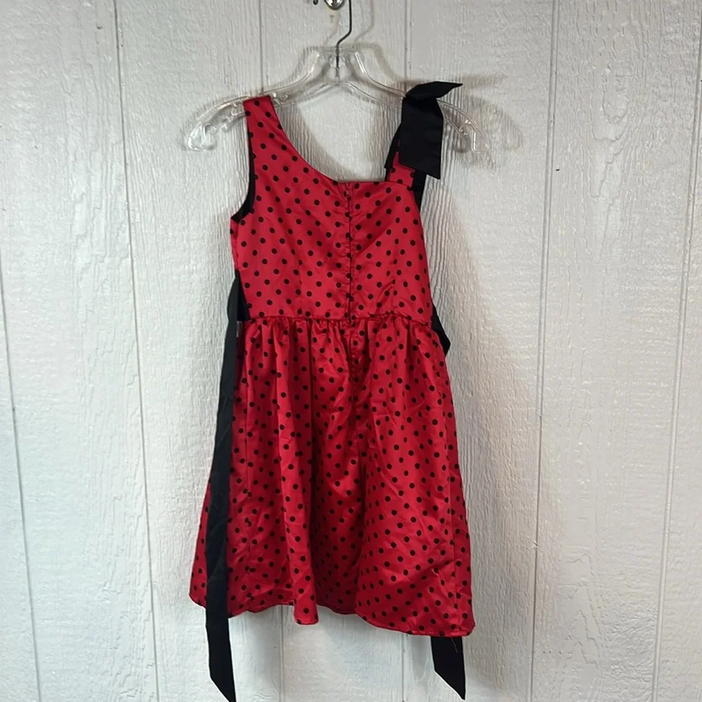 Girls Red Polka Dot Dress with Black Accents